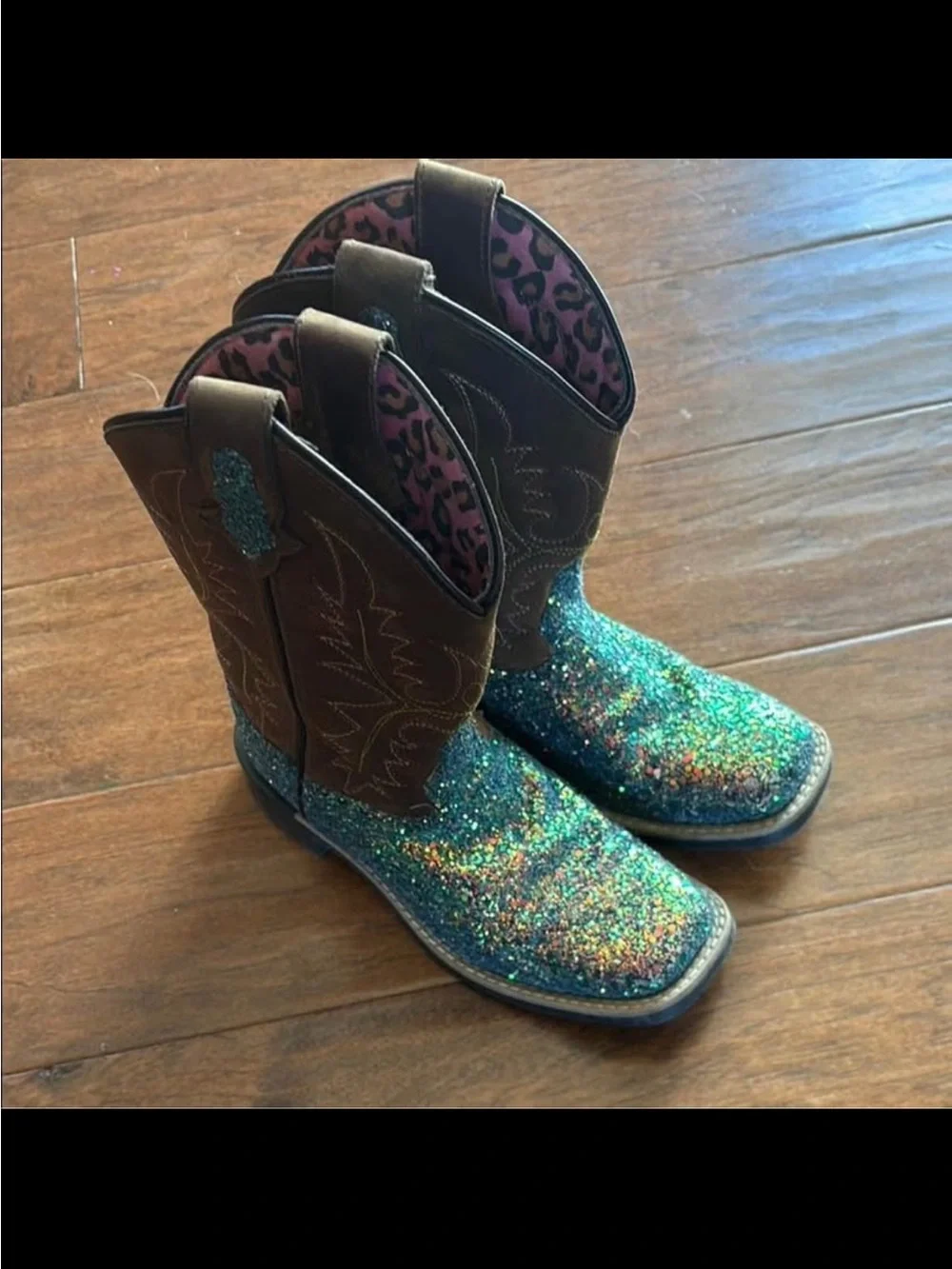 Girls' Turquoise Glitter Cowgirl Boots
